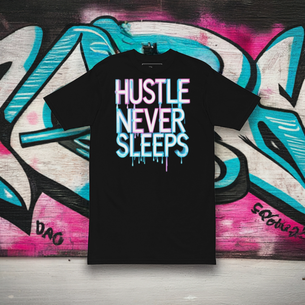 Hustle Never Sleeps Shirt – Heavyweight Premium Cotton Tee for Hustlers – Urban Streetwear by FGH Collective