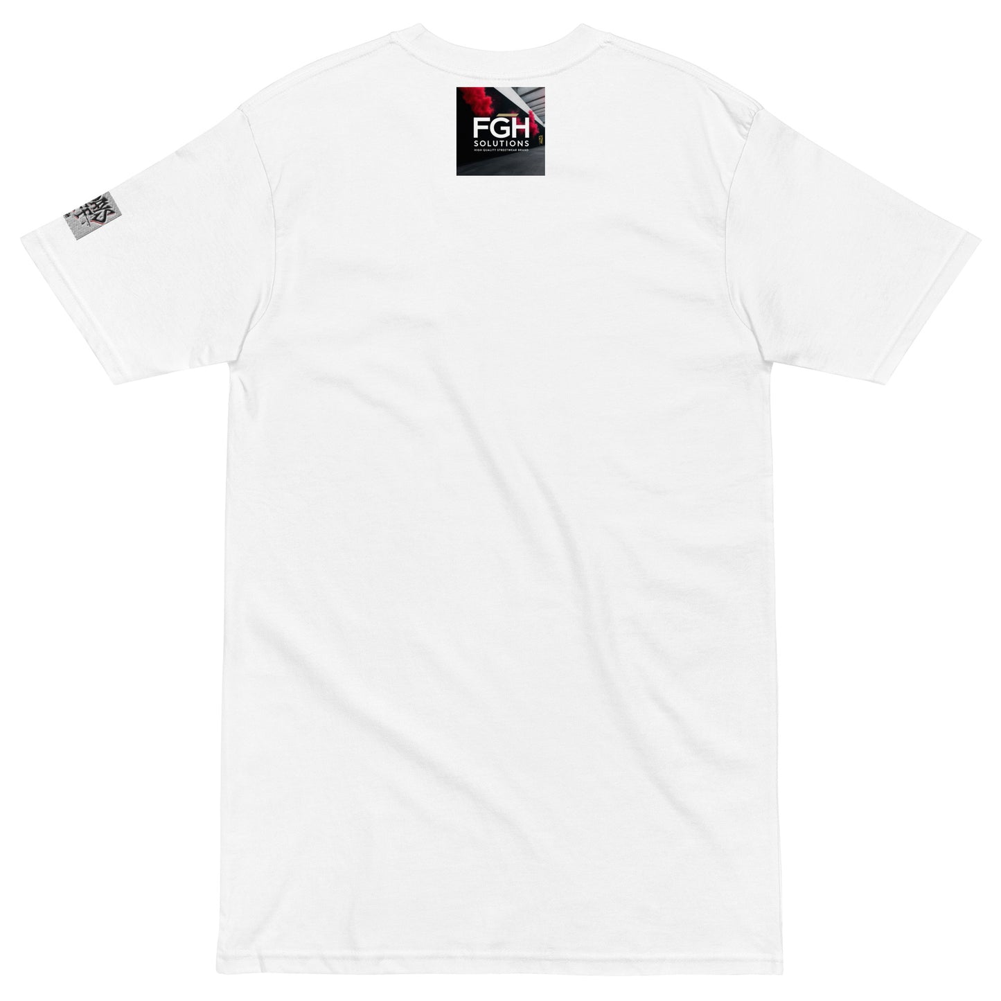 White heavyweight t-shirt with embroidered “No Days Off” front design and detailed wolf head embroidery on the back, displayed flat for streetwear collection