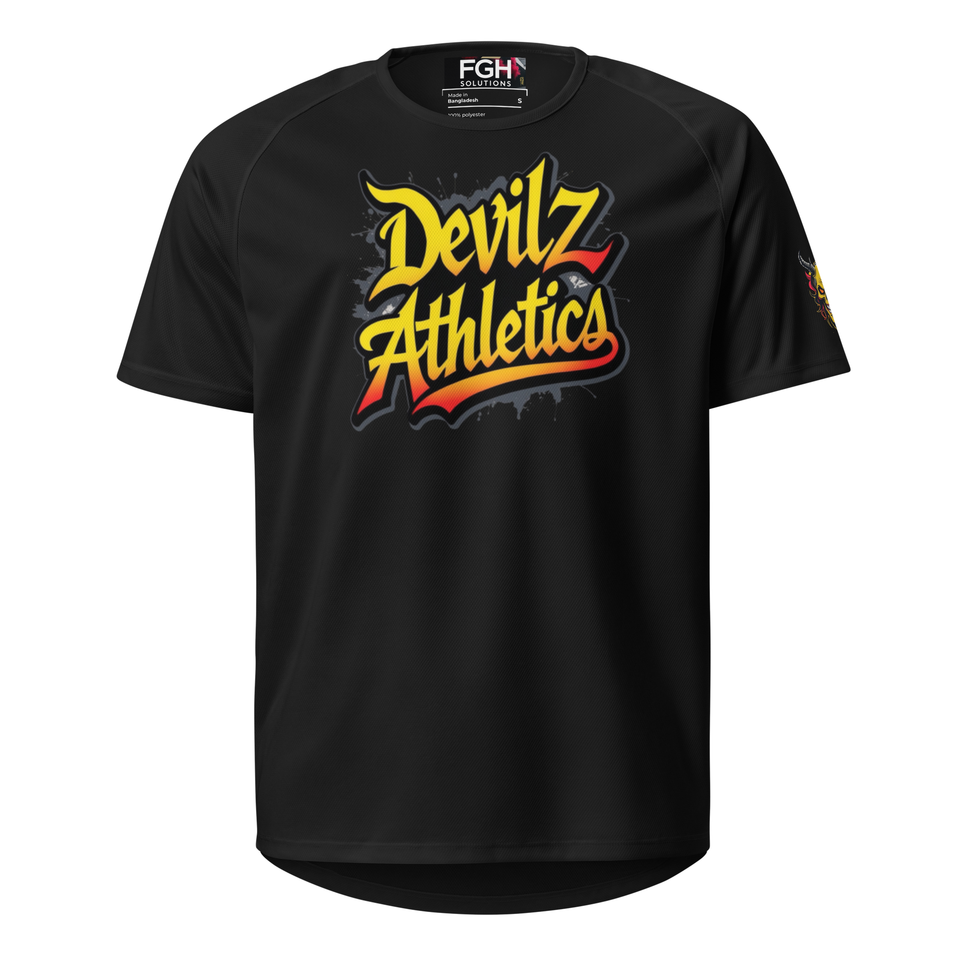 Devilz Athletics 666 Unisex Mesh Sports Jersey in black with red-orange graffiti logo β breathable gym shirt for bodybuilding and streetwear
