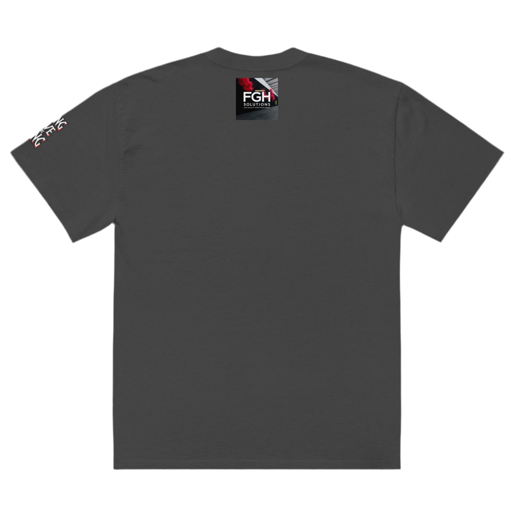 oversized gothic-style t-shirt featuring a crowned skeleton king on a throne with the graffiti text “Long Live The King” in red, white, and black