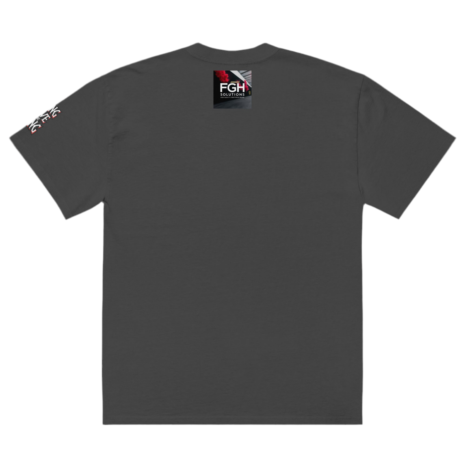 oversized gothic-style t-shirt featuring a crowned skeleton king on a throne with the graffiti text “Long Live The King” in red, white, and black