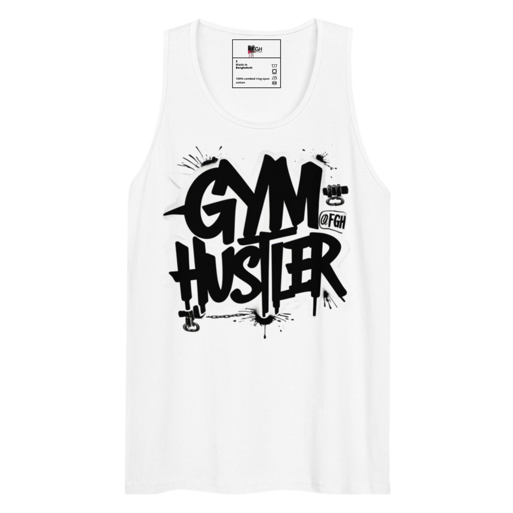 Beastmode Gym Hustler tank top featuring urban graffiti design, premium streetwear for serious athletes.