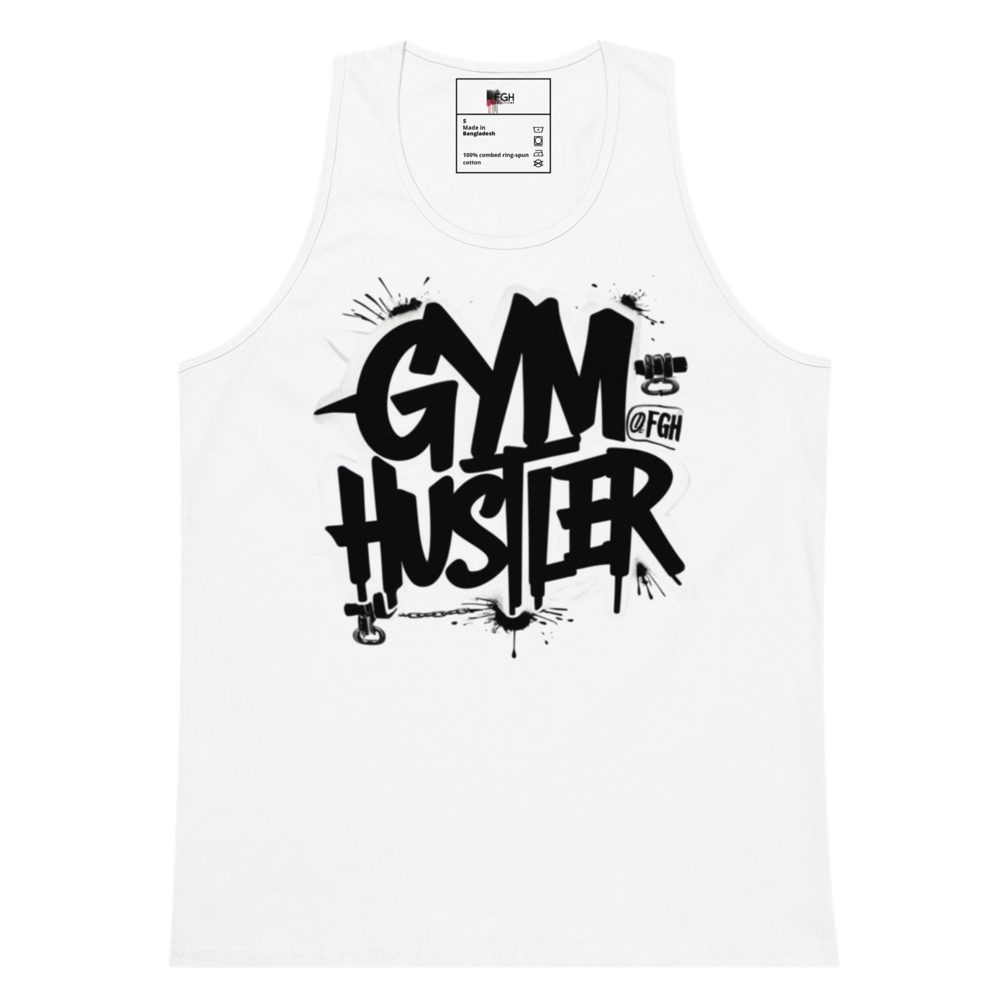 Beastmode Gym Hustler tank top featuring urban graffiti design, premium streetwear for serious athletes.