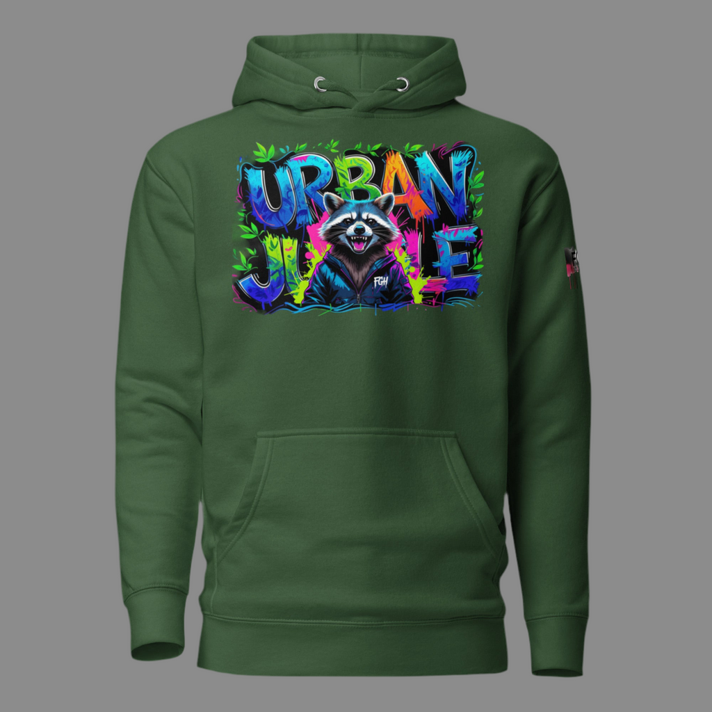 Urban Jungle Graffiti Hoodie featuring bold graffiti design, premium streetwear for bold hustlers.