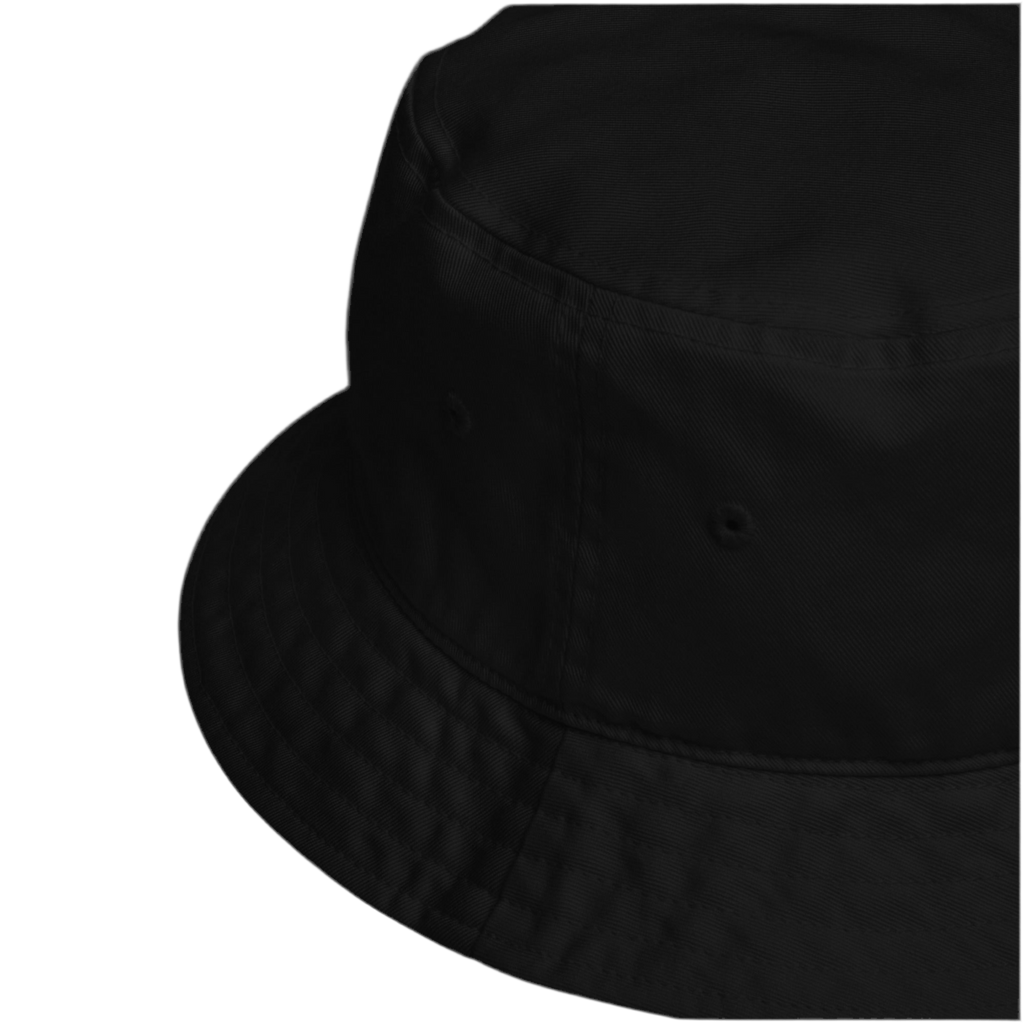 Dark Urban Hustle bucket hat in organic cotton with premium embroidery, designed for unisex streetwear enthusiasts.