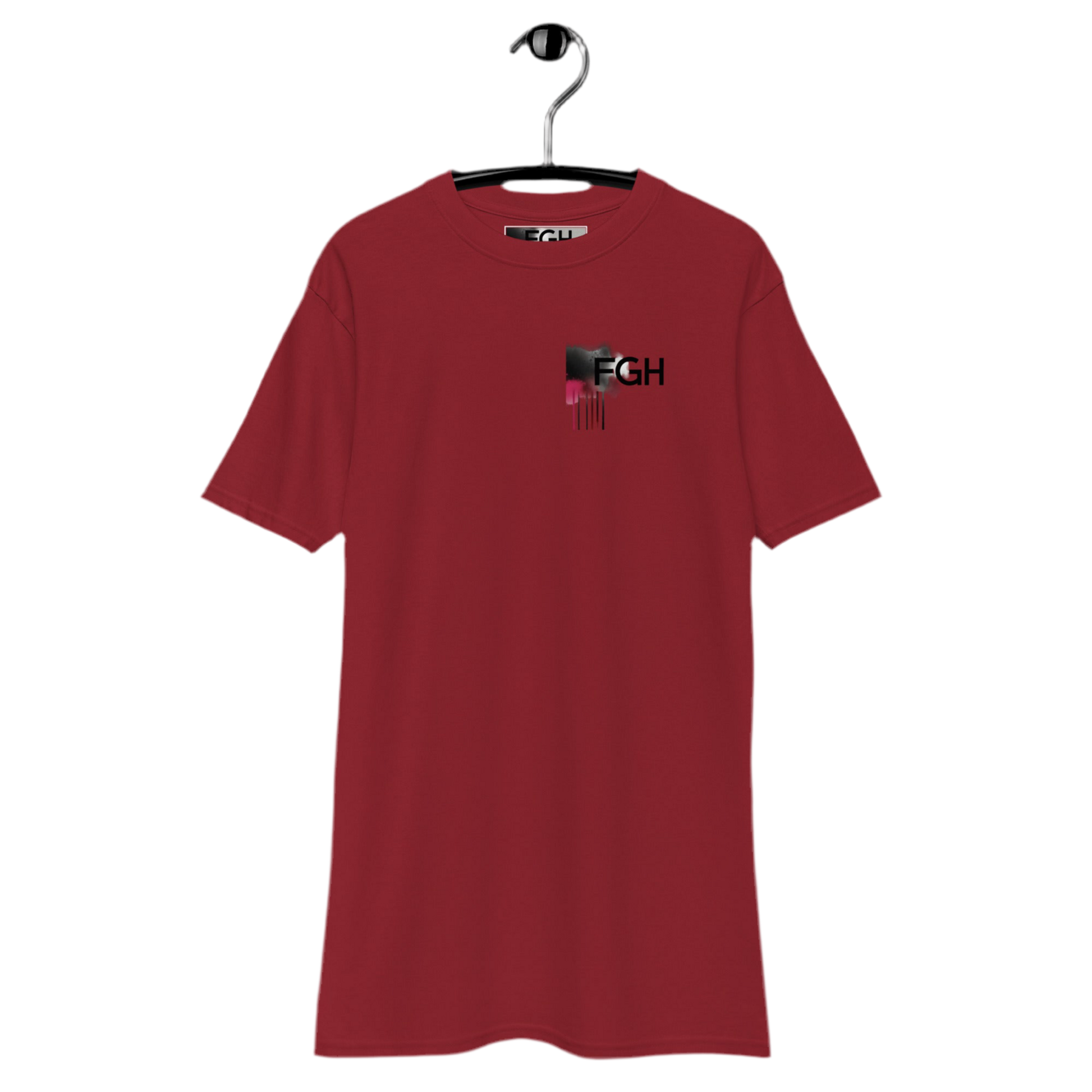 Red FGH Gym Hustler cotton shirt featuring urban graffiti design, premium streetwear for dedicated athletes.
