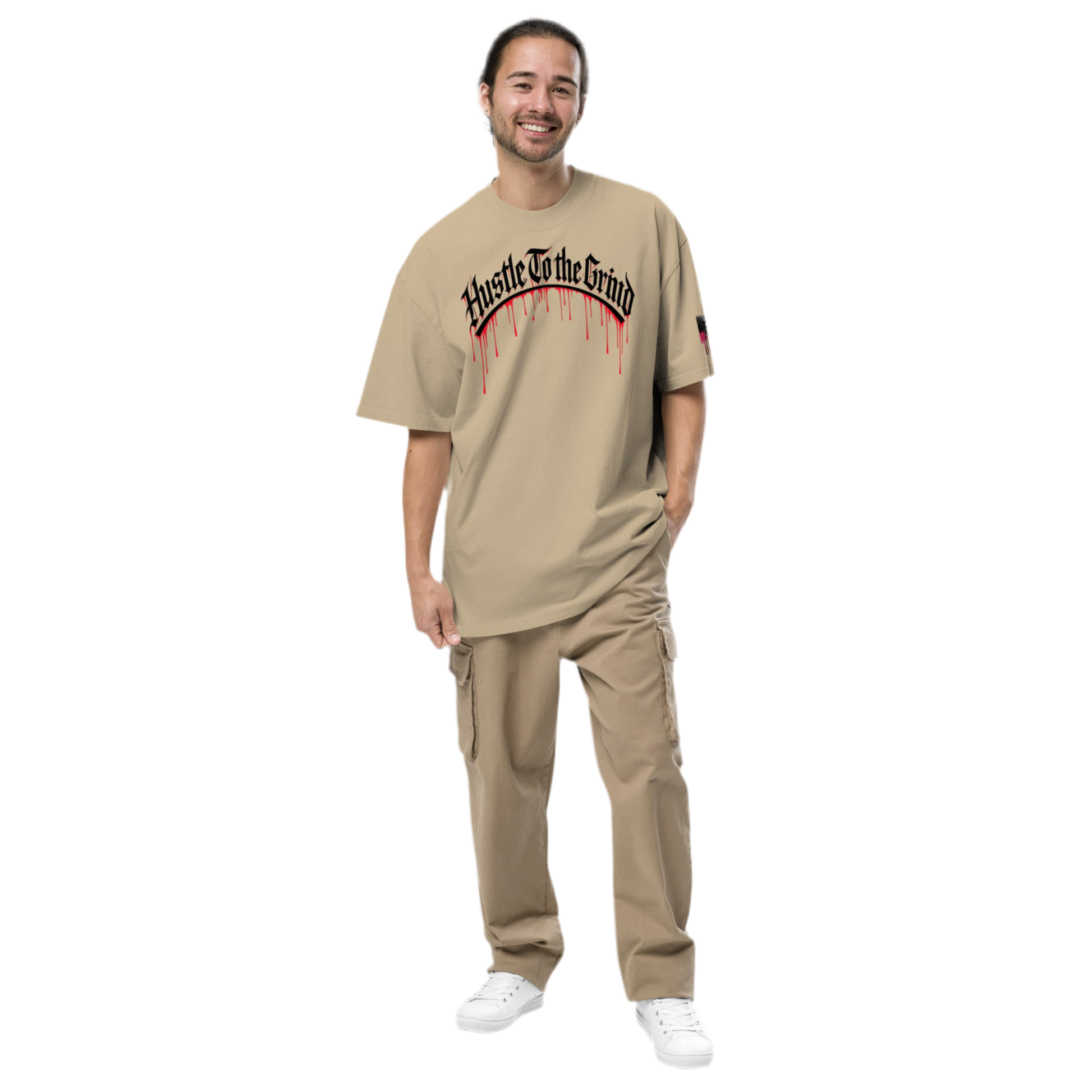 Oversized Faded Bone Streetwear T-Shirt – Hustle to the Grind Design-Unisex Tee