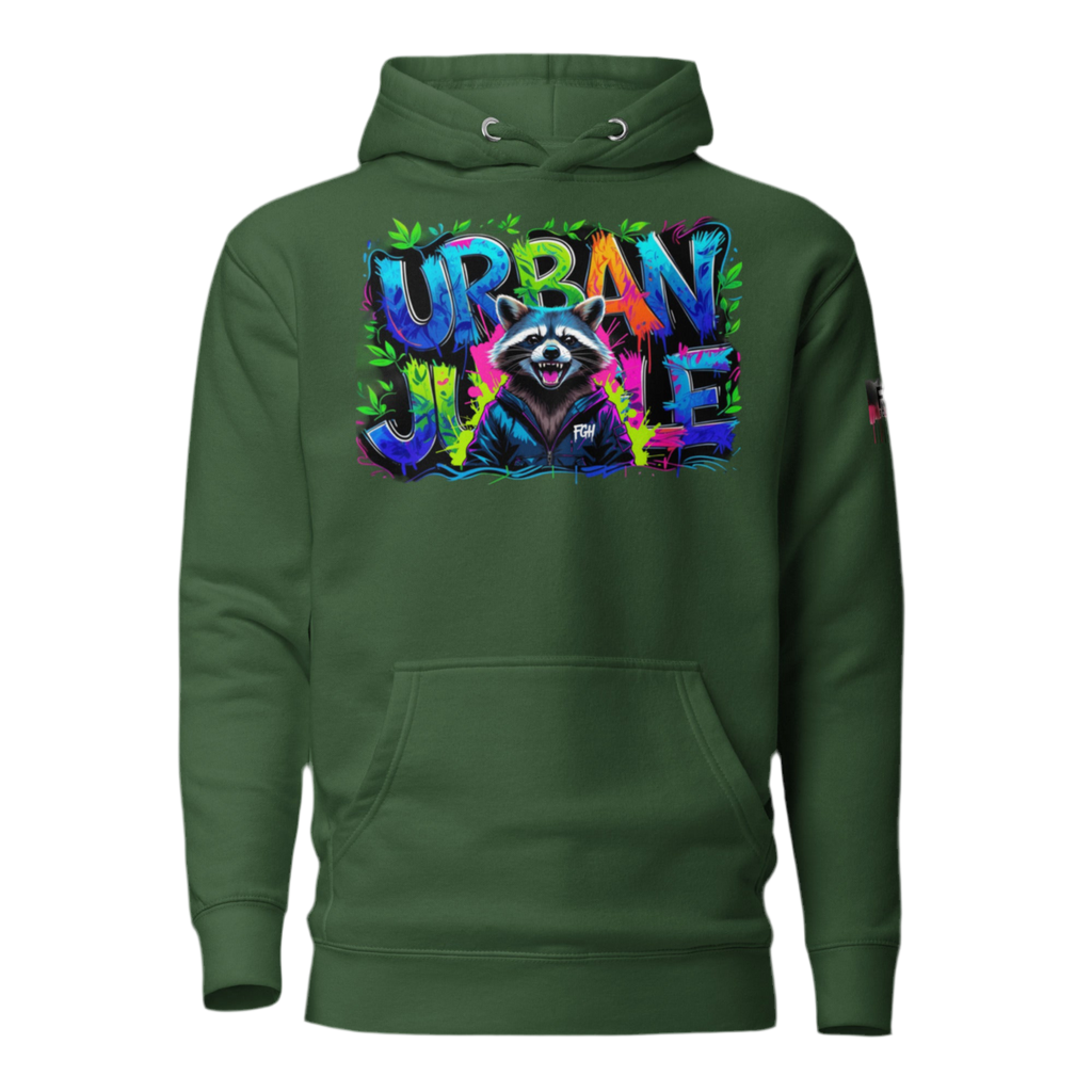 Urban Jungle Graffiti Hoodie featuring bold graffiti design, premium streetwear for bold hustlers.