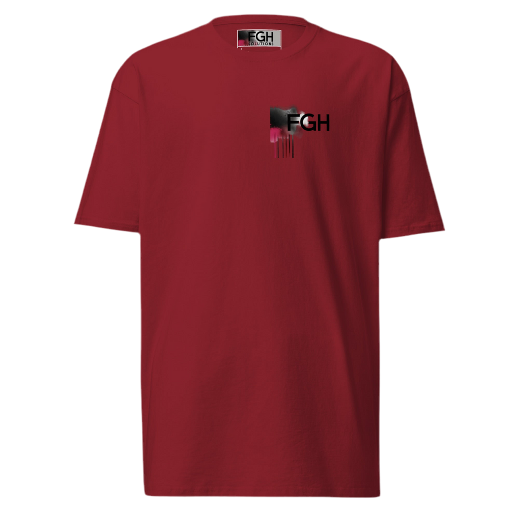 Red FGH Gym Hustler cotton shirt featuring urban graffiti design, premium streetwear for dedicated athletes.