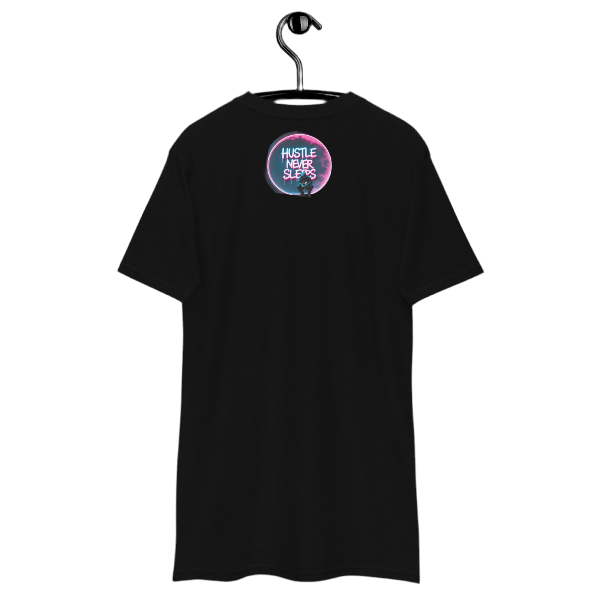 Hustle Never Sleeps T-shirt in heavyweight cotton with graffiti print, urban streetwear by FGH Collective.