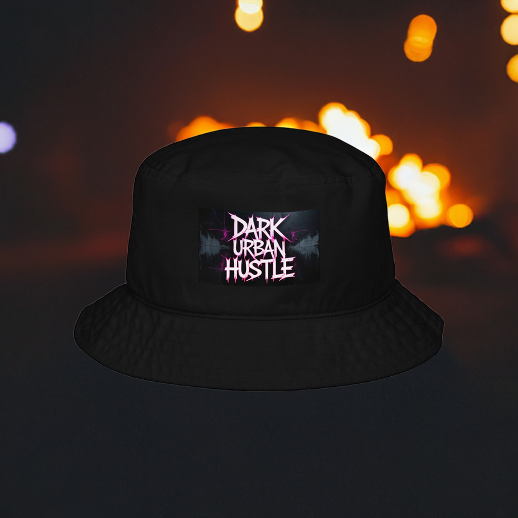 Dark Urban Hustle Bio-Bucket-Hat – Hochwertige bestickte Streetwear-Kappe für Unisex-Hustler