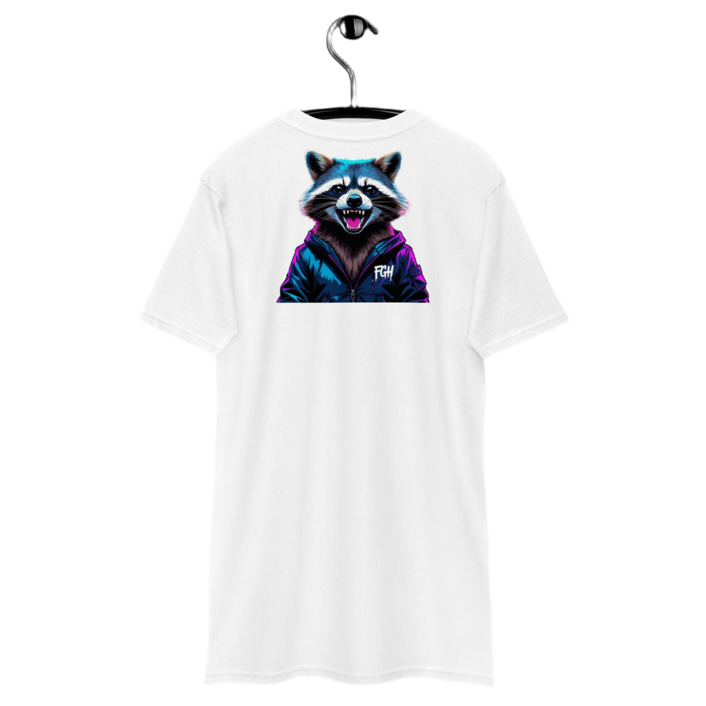 Urban Jungle Raccoon tee with premium graffiti design, limited edition for streetwear enthusiasts.