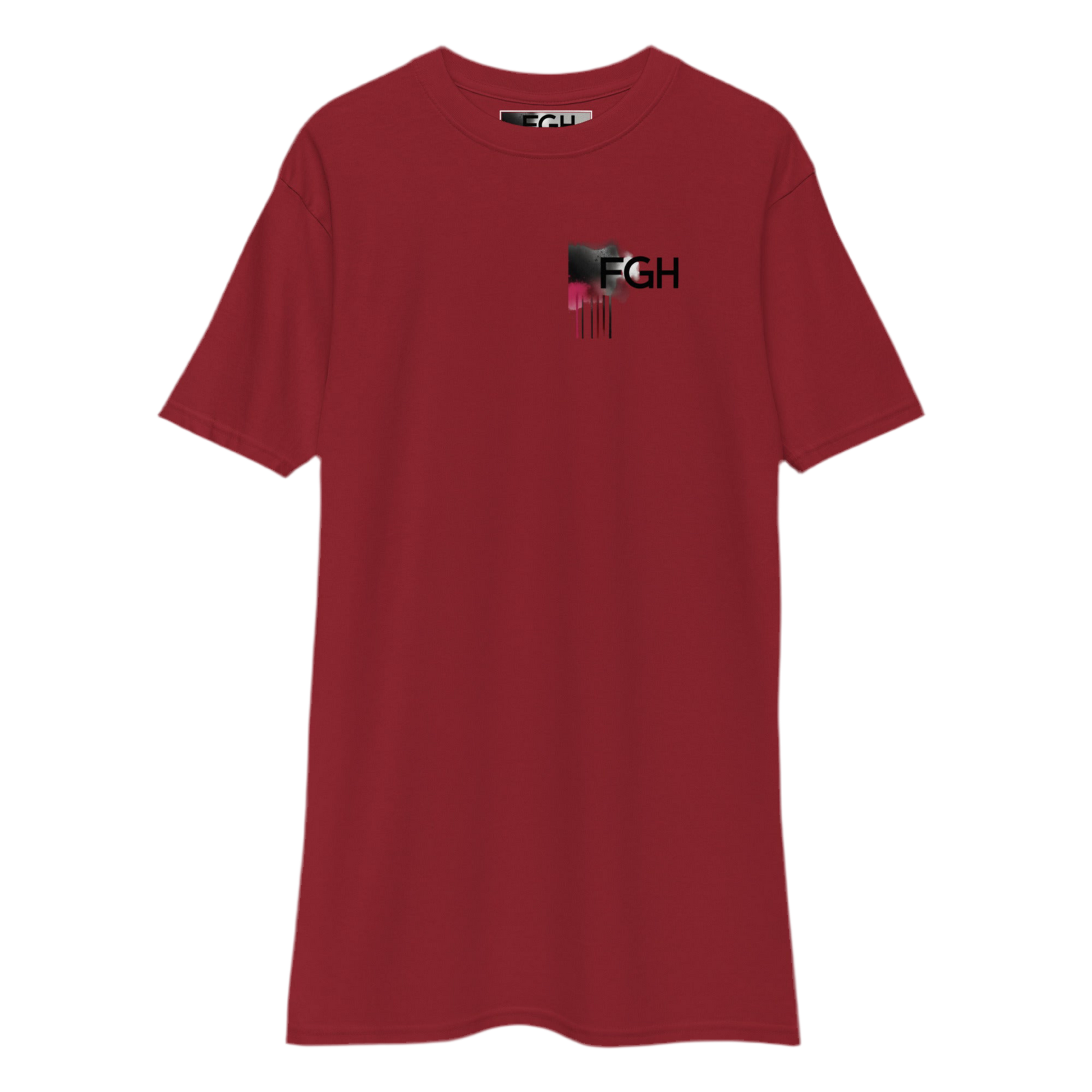Red FGH Gym Hustler cotton shirt featuring urban graffiti design, premium streetwear for dedicated athletes.