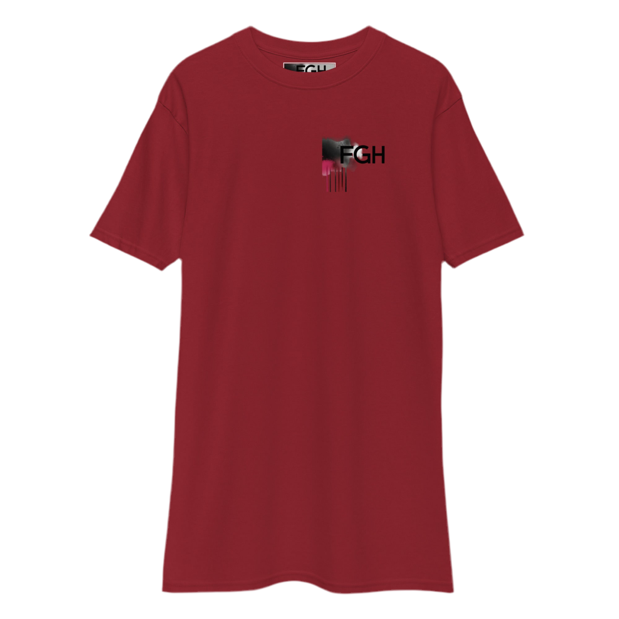 Red FGH Gym Hustler cotton shirt featuring urban graffiti design, premium streetwear for dedicated athletes.