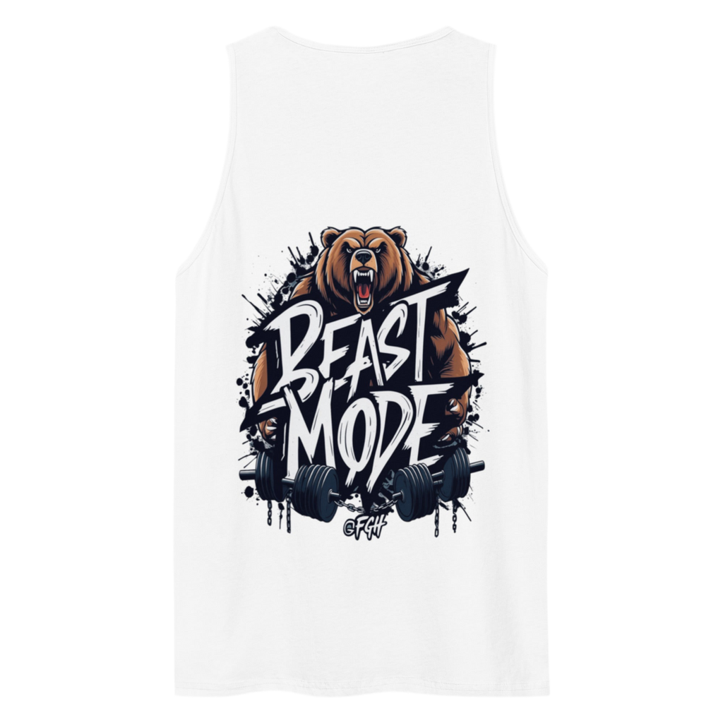Beastmode Gym Hustler tank top featuring urban graffiti design, premium streetwear for serious athletes.