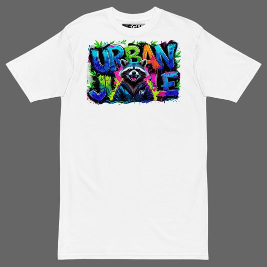 Urban Jungle Raccoon tee with premium graffiti design, limited edition for streetwear enthusiasts.