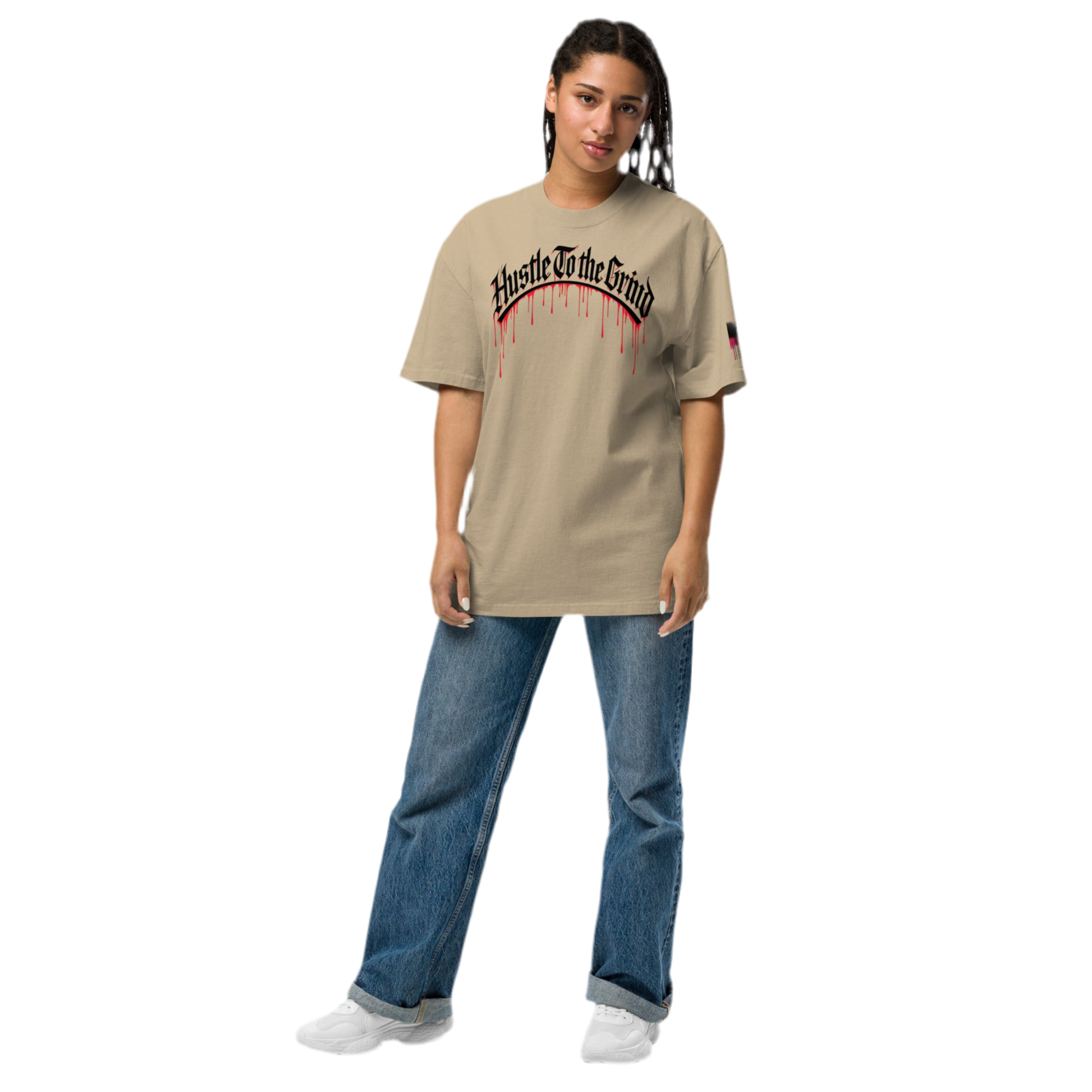 Oversized Faded Bone Streetwear T-Shirt – Hustle to the Grind Design-Unisex Tee