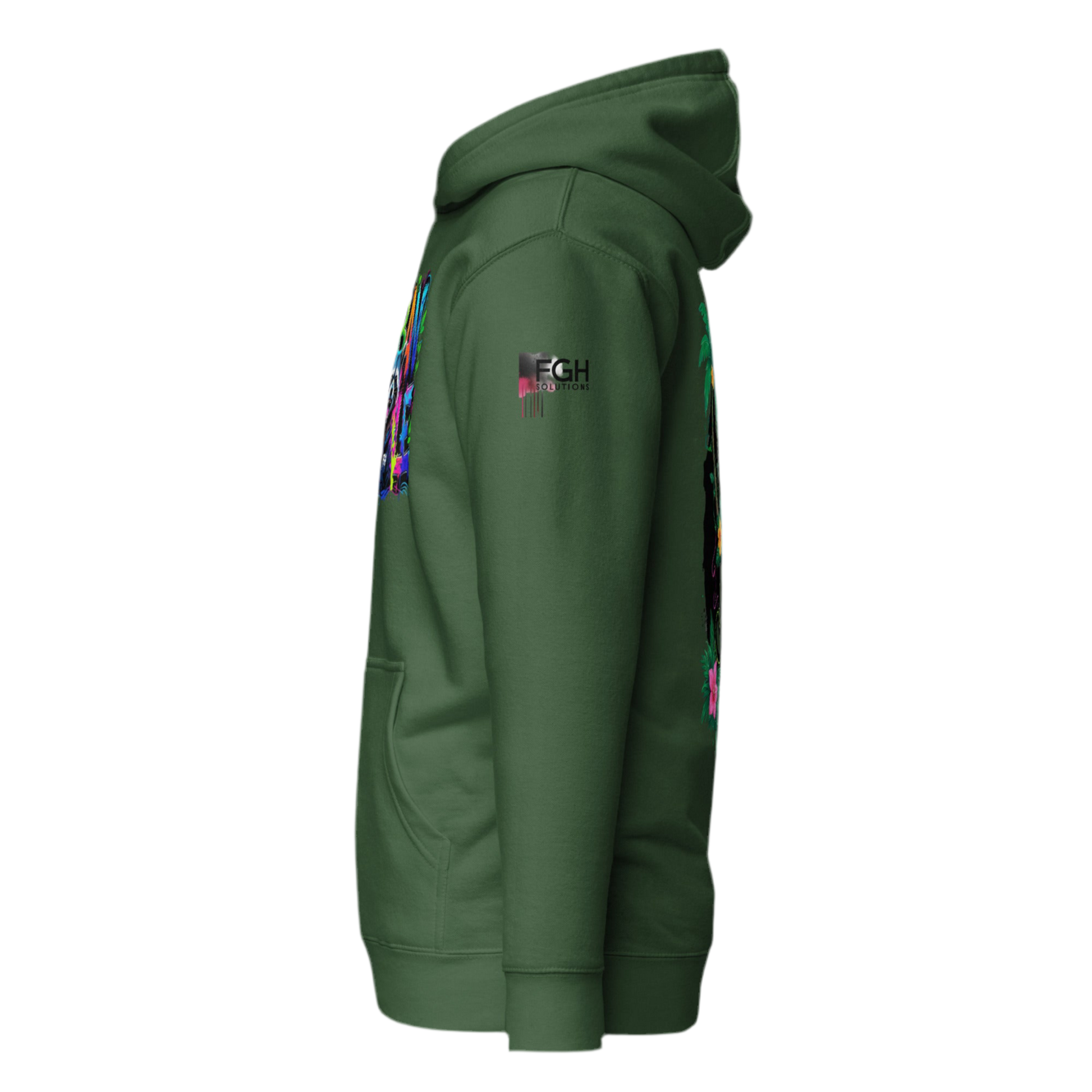 Urban Jungle Graffiti Hoodie featuring bold graffiti design, premium streetwear for bold hustlers.