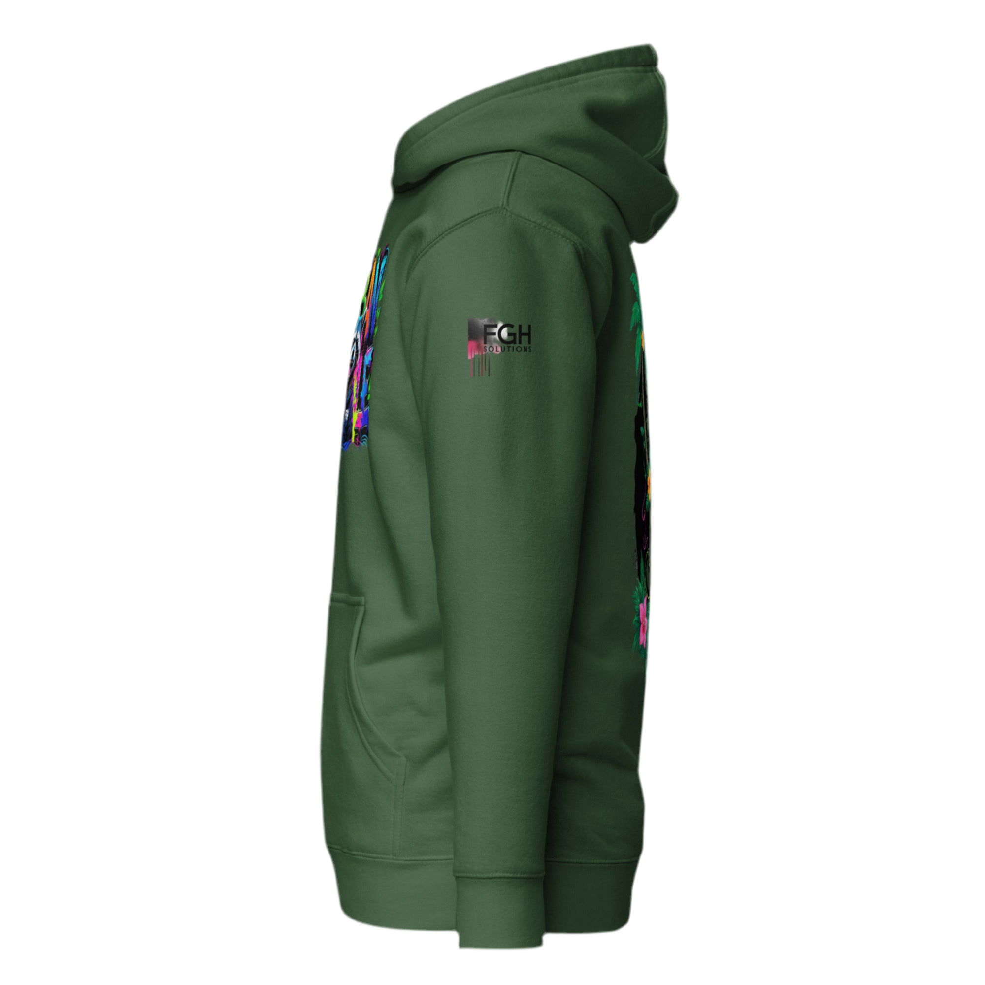Urban Jungle Graffiti Hoodie featuring bold graffiti design, premium streetwear for bold hustlers.