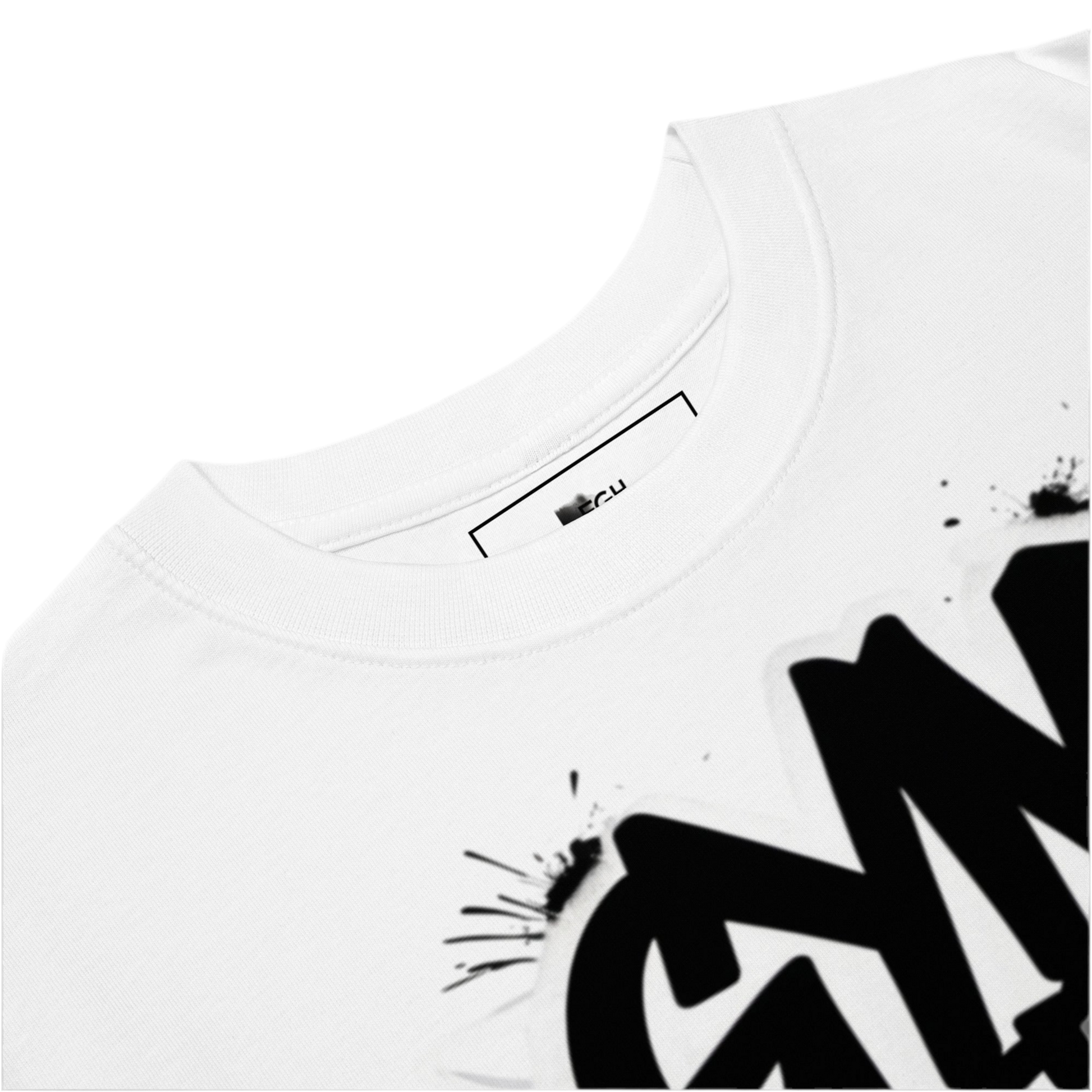 Premium white Gym Hustler T-shirt with bold Beastmode bear backprint and street-art style front tag – heavyweight unisex cotton fit