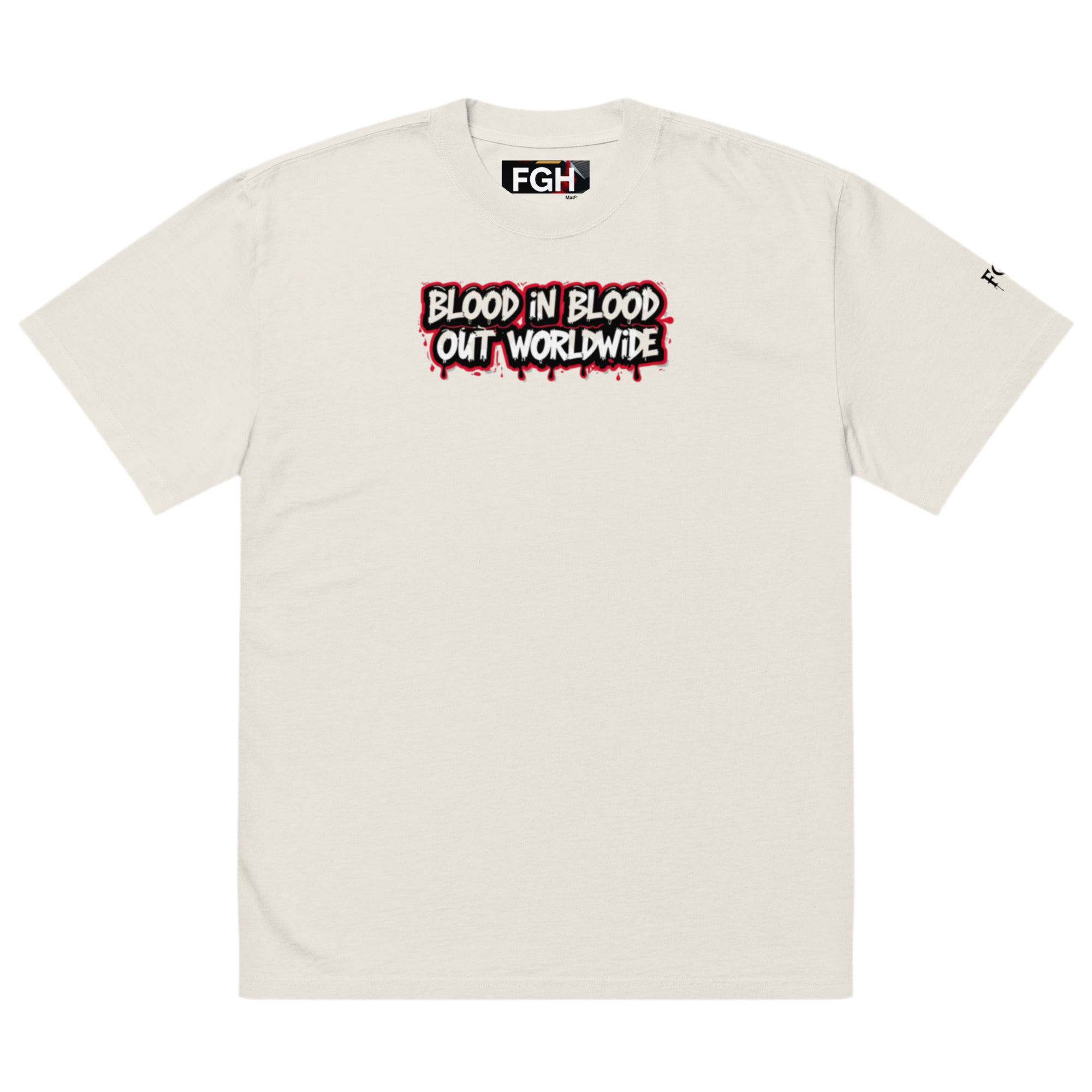 Beige oversized faded cotton t-shirt with backprint ‘Vatos Locos Forever – Blood in Blood Out Worldwide’ inspired by 90s cult streetwear.