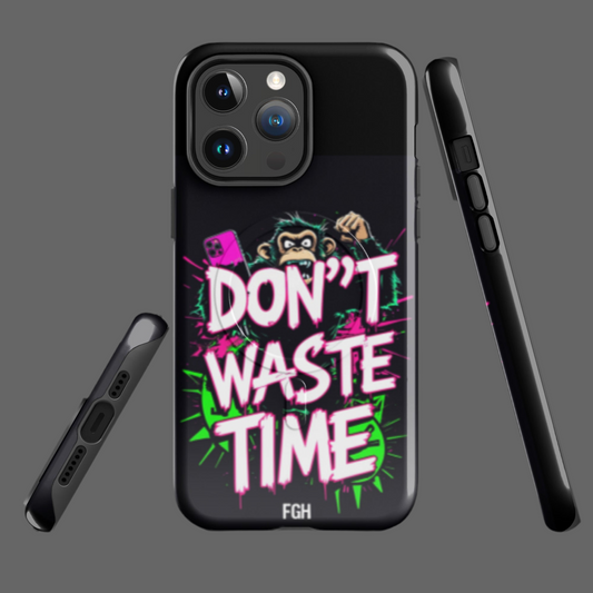 Don’t Waste Time iPhone MagSafe tough case featuring urban graffiti monkey design.