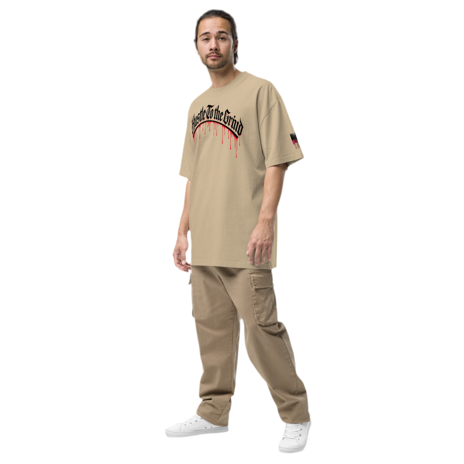 Oversized Faded Bone Streetwear T-Shirt – Hustle to the Grind Design-Unisex Tee