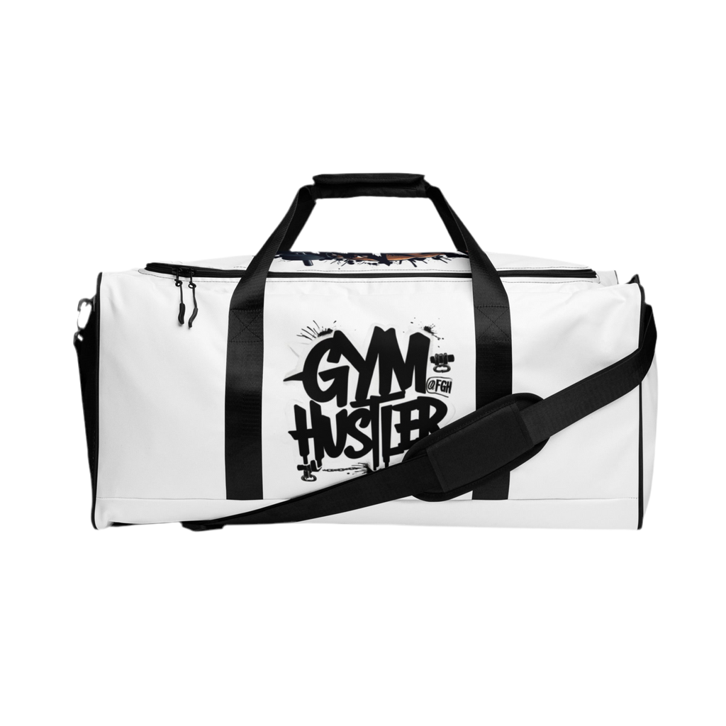 Bolsa de deporte premium FGH para gimnasio y fitness – Edición Bold Hustle | Bolsa deportiva con grafiti blanco |