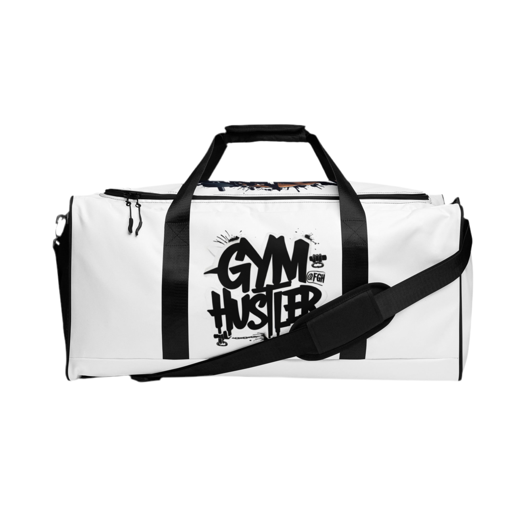 Bolsa de deporte premium FGH para gimnasio y fitness – Edición Bold Hustle | Bolsa deportiva con grafiti blanco |