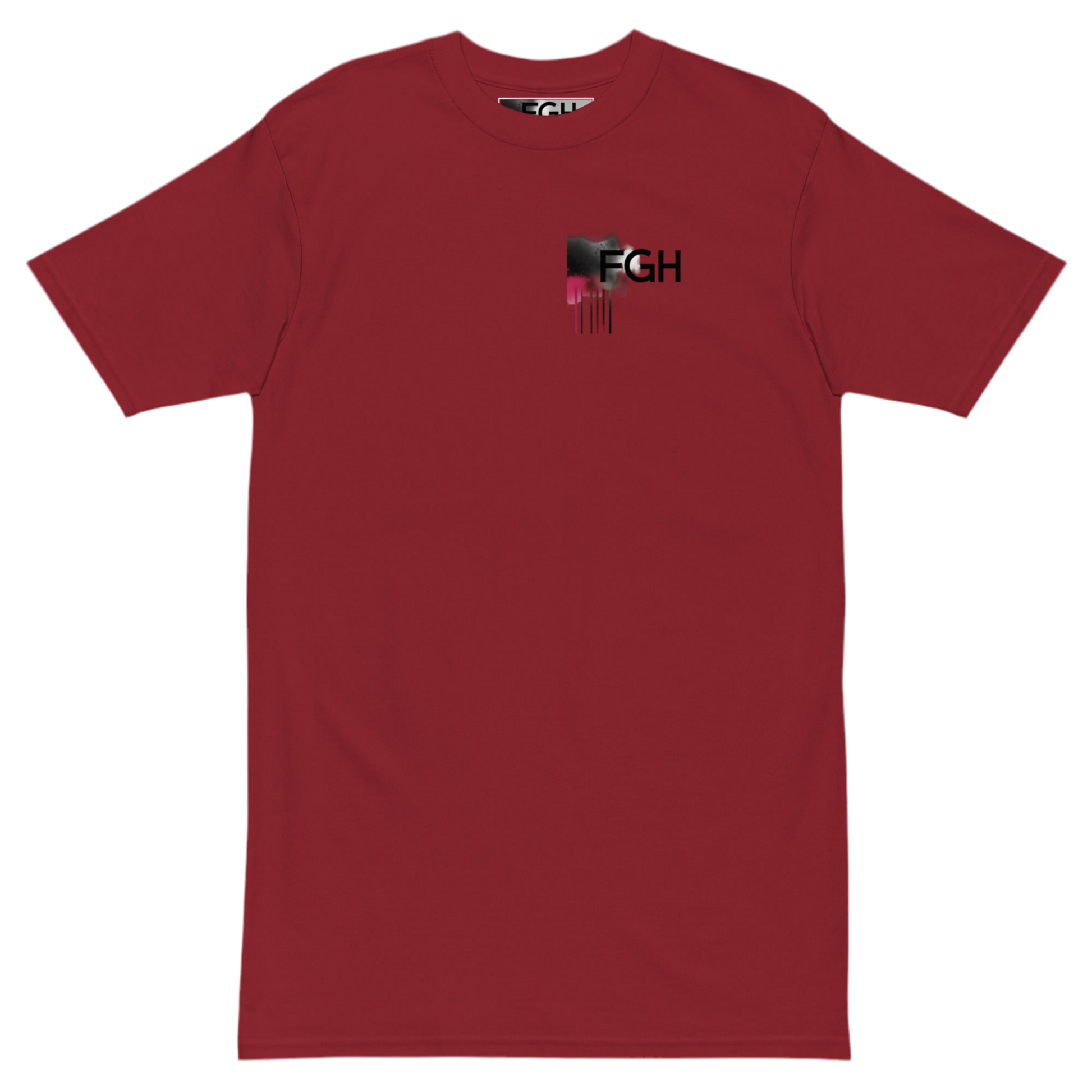 Red FGH Gym Hustler cotton shirt featuring urban graffiti design, premium streetwear for dedicated athletes.
