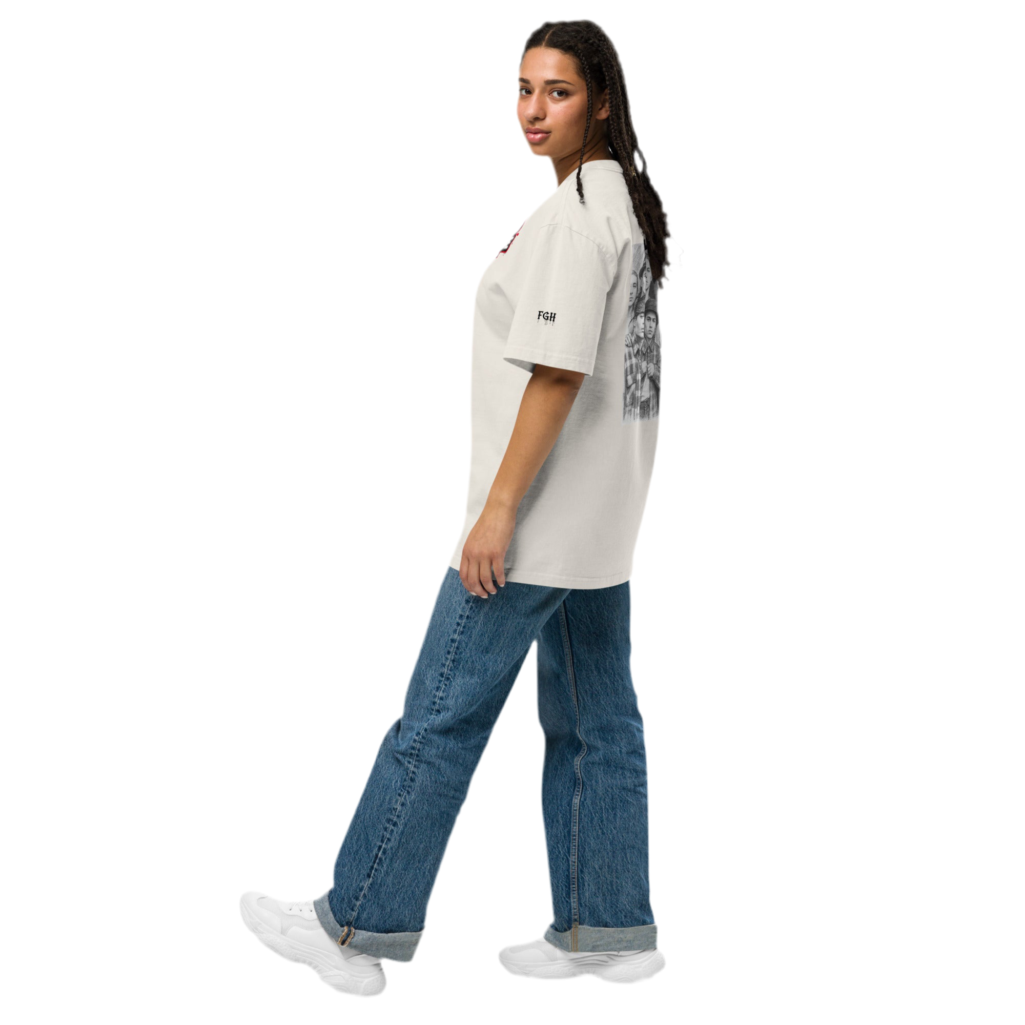 Beige oversized faded cotton t-shirt with backprint ‘Vatos Locos Forever – Blood in Blood Out Worldwide’ inspired by 90s cult streetwear