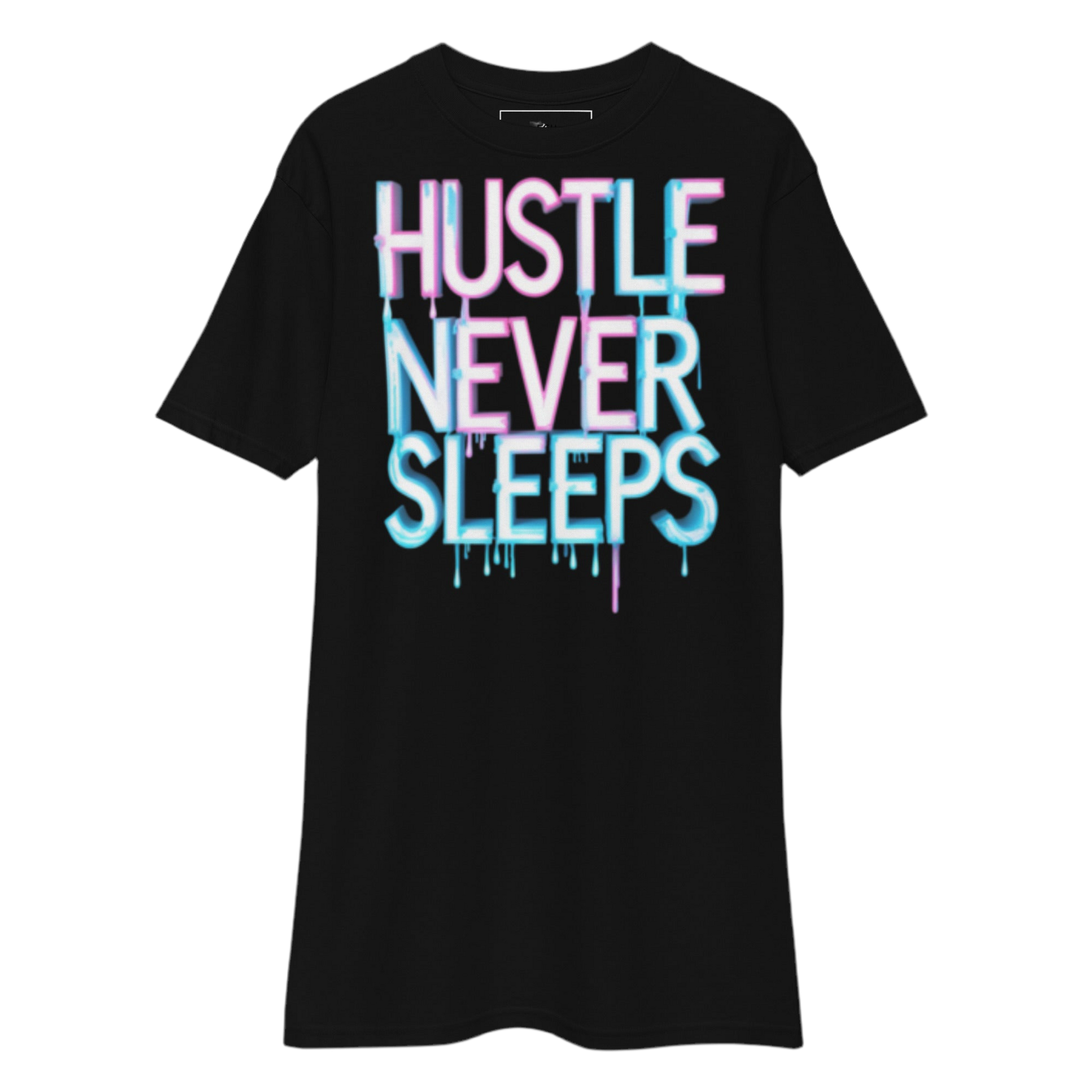 Hustle Never Sleeps T-shirt in heavyweight cotton with graffiti print, urban streetwear by FGH Collective.