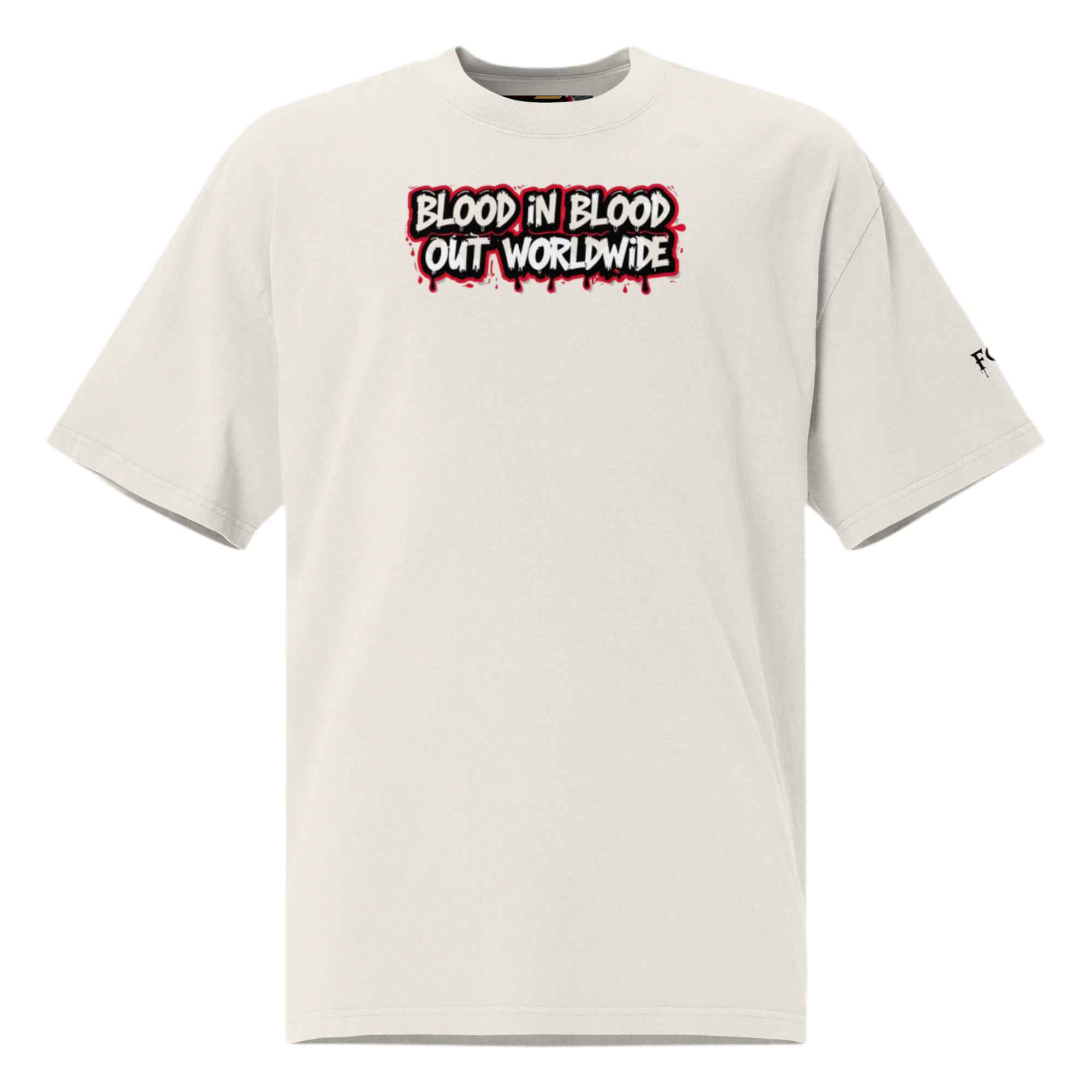 Beige oversized faded cotton t-shirt with backprint ‘Vatos Locos Forever – Blood in Blood Out Worldwide’ inspired by 90s cult streetwear