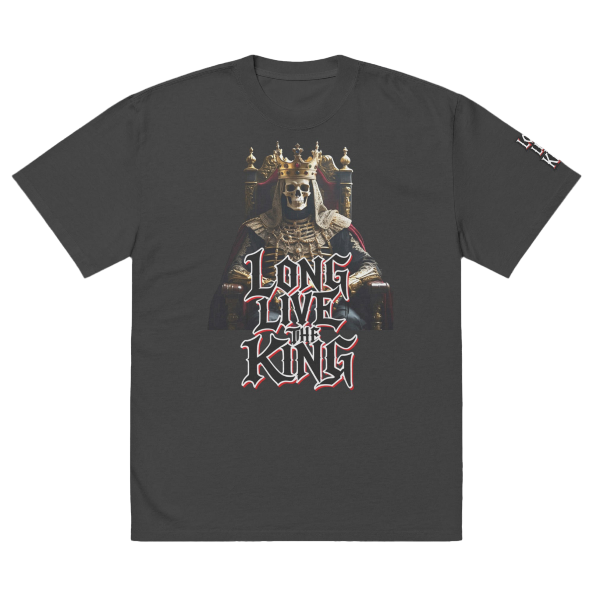 Long Live The King Oversized Premium Cotton T-Shirt – Gothic Crowned Skeleton Streetwear Shirt