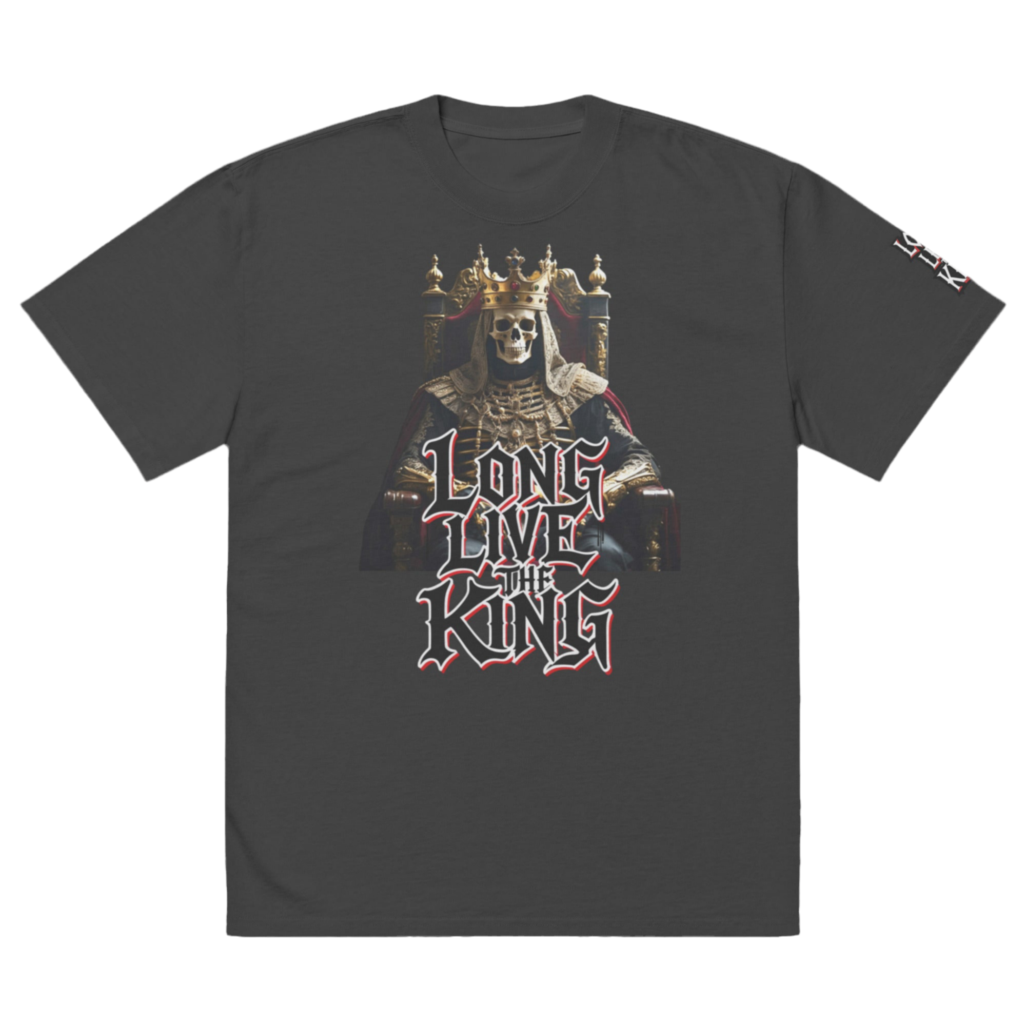 Long Live The King Oversized Premium Cotton T-Shirt – Gothic Crowned Skeleton Streetwear Shirt