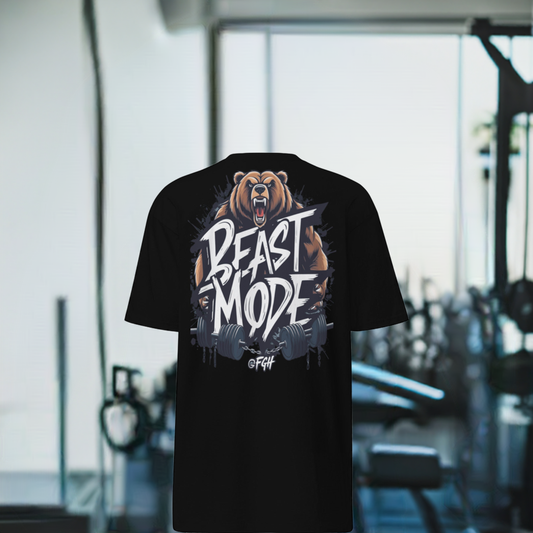 Black Beastmode Gym Hustler cotton shirt with urban graffiti design, premium streetwear for dedicated athletes.