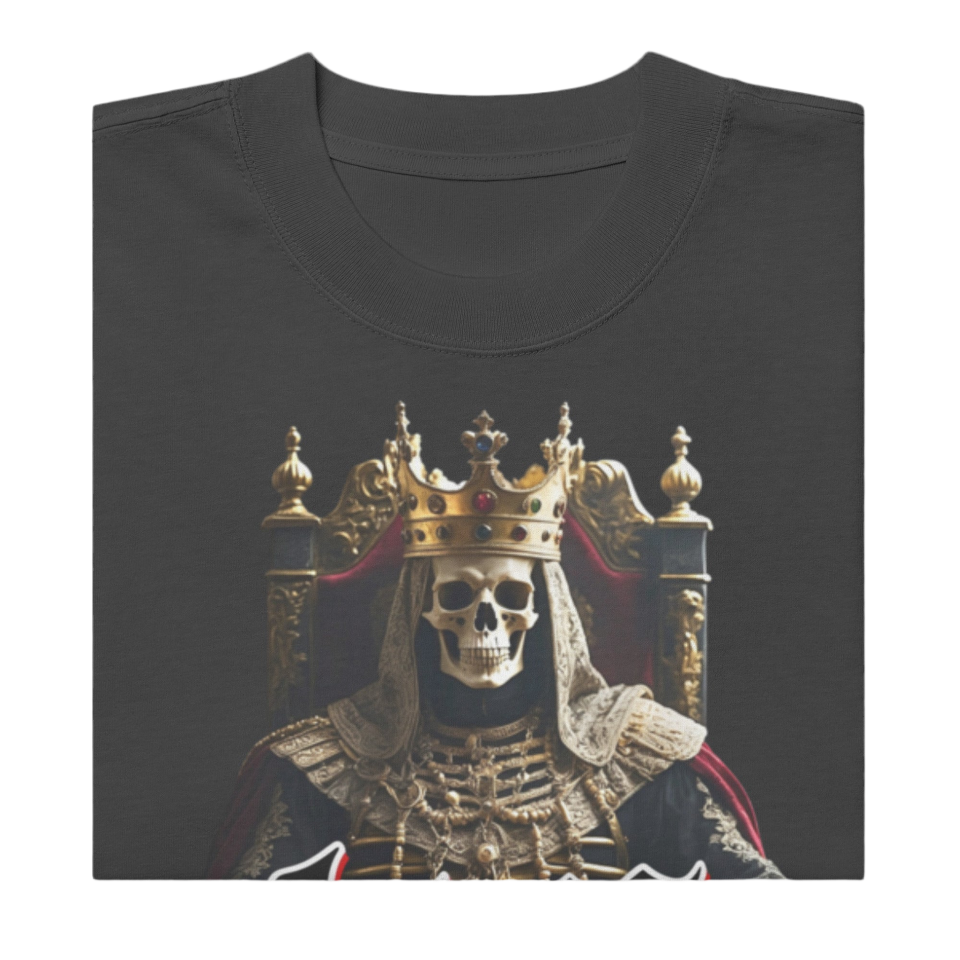 Long Live The King Oversized Premium Cotton T-Shirt – Gothic Crowned Skeleton Streetwear Shirt