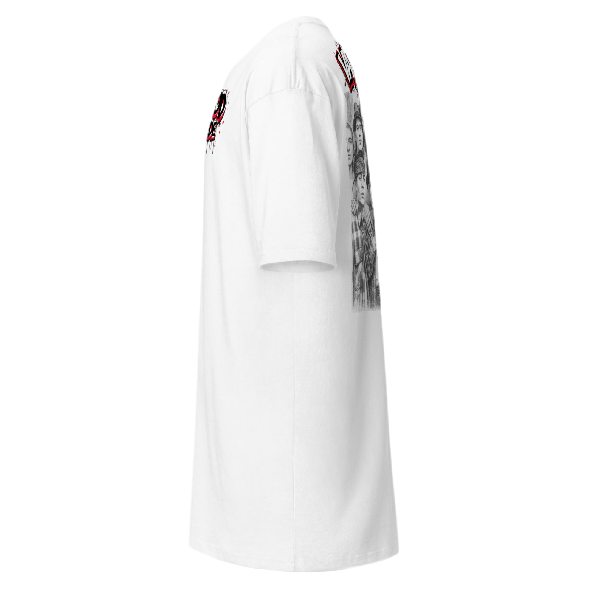 White heavyweight cotton tee with bold black and red graffiti text ‘Vatos Locos Forever – Blood in Blood Out Worldwide’ inspired by 90s cult movie