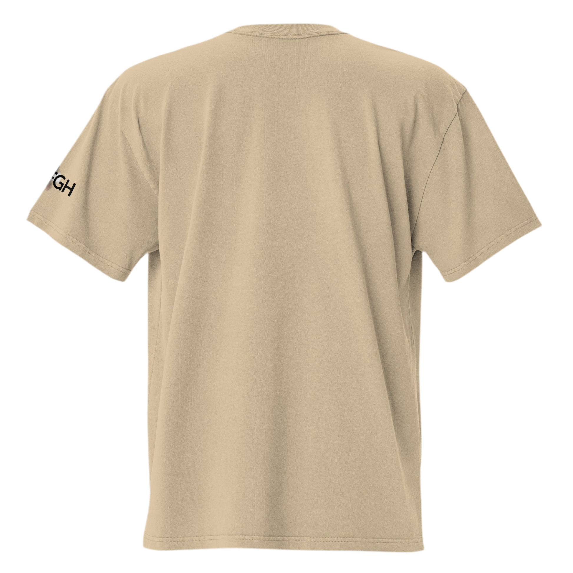 Oversized unisex T-shirt in faded bone color, featuring “Hustle to the Grind” streetwear graphic.
