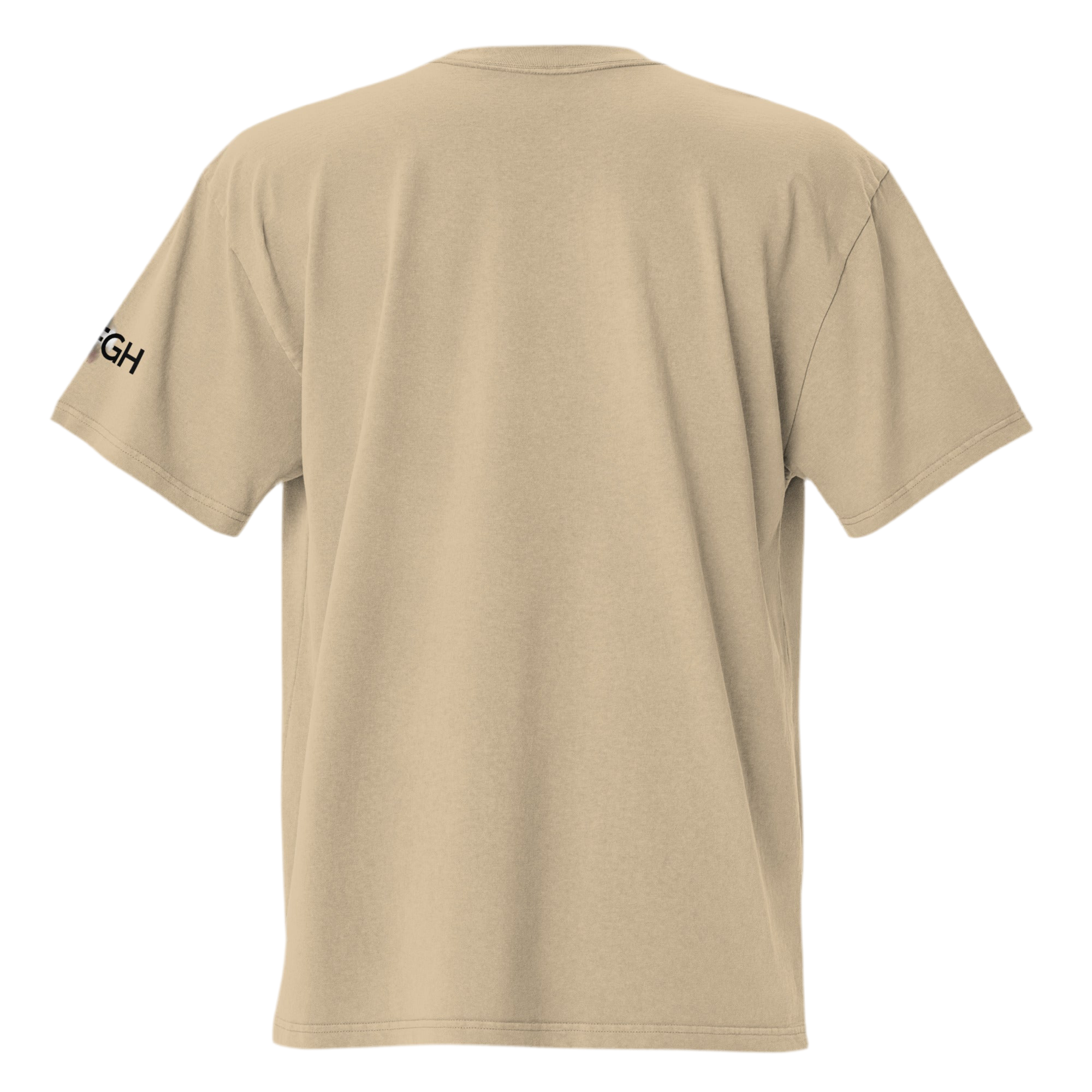 Oversized unisex T-shirt in faded bone color, featuring “Hustle to the Grind” streetwear graphic.