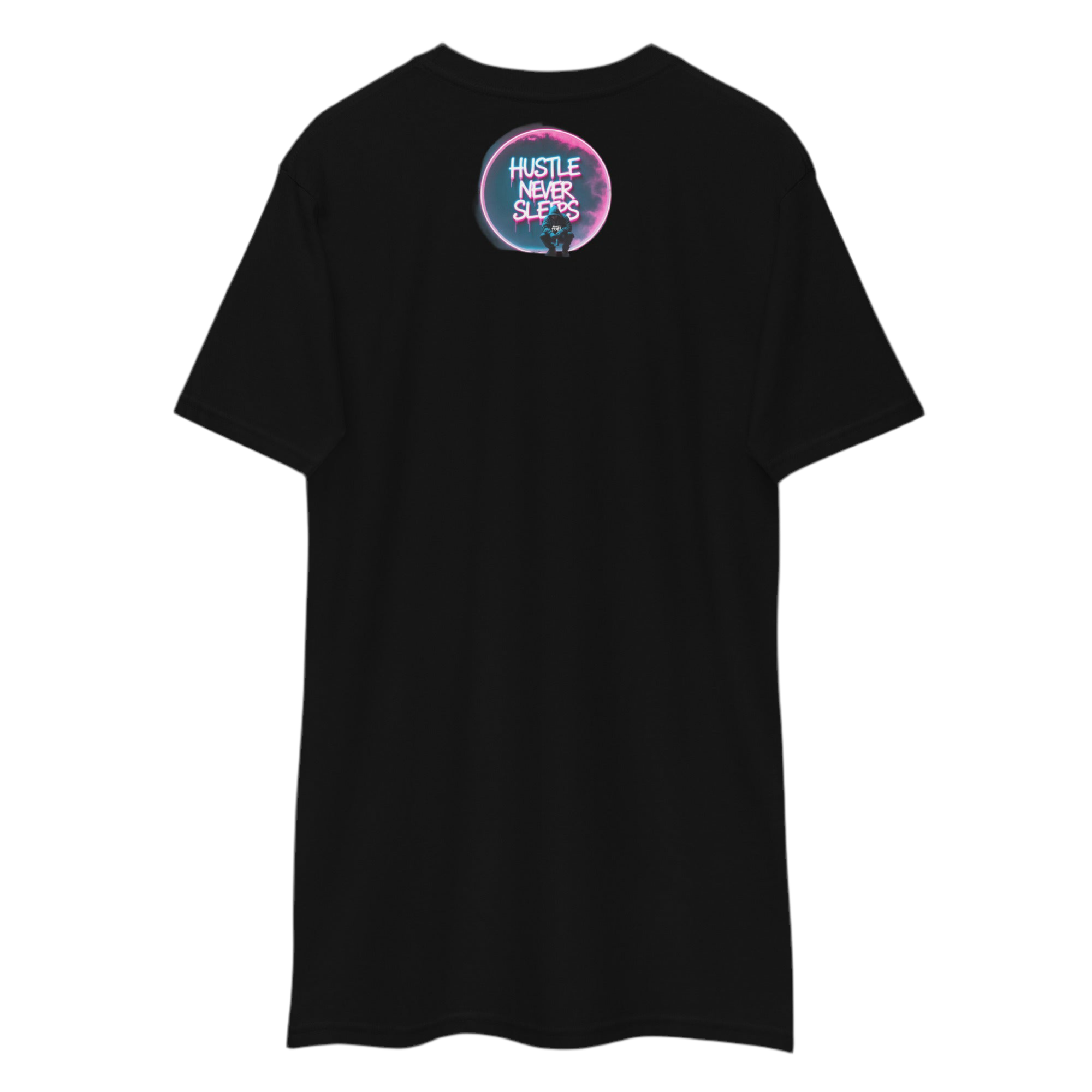 Hustle Never Sleeps T-shirt in heavyweight cotton with graffiti print, urban streetwear by FGH Collective.