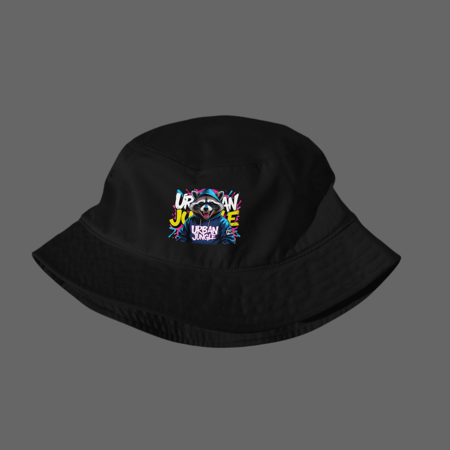 Unisex Urban Jungle Bucket Hat – Bio-Baumwolle – Graffiti Statement – ​​Waschbär-Prime-Motiv