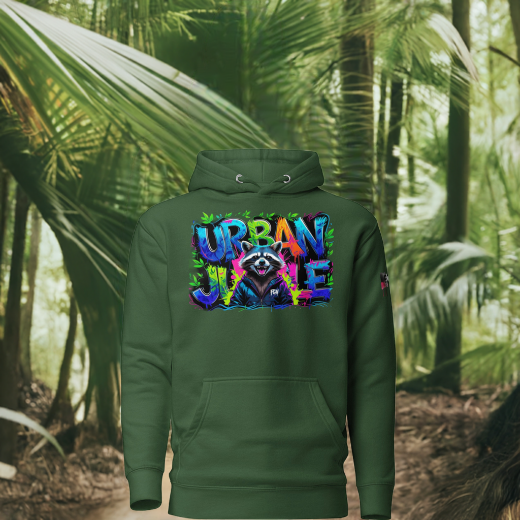Urban Jungle Graffiti Hoodie featuring bold graffiti design, premium streetwear for bold hustlers.