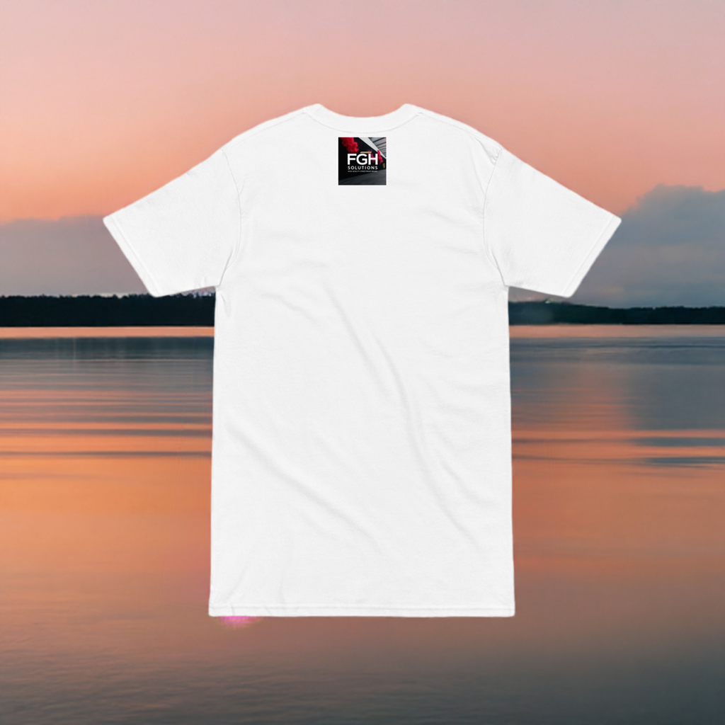 White premium t-shirt featuring gothic-style artwork of a golden skeleton king sitting on a throne with the graffiti slogan “Long Live The King” in bold red, white and black lettering