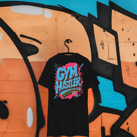 Black Beastmode Gym Hustler cotton shirt with urban graffiti design, premium streetwear for dedicated athletes.