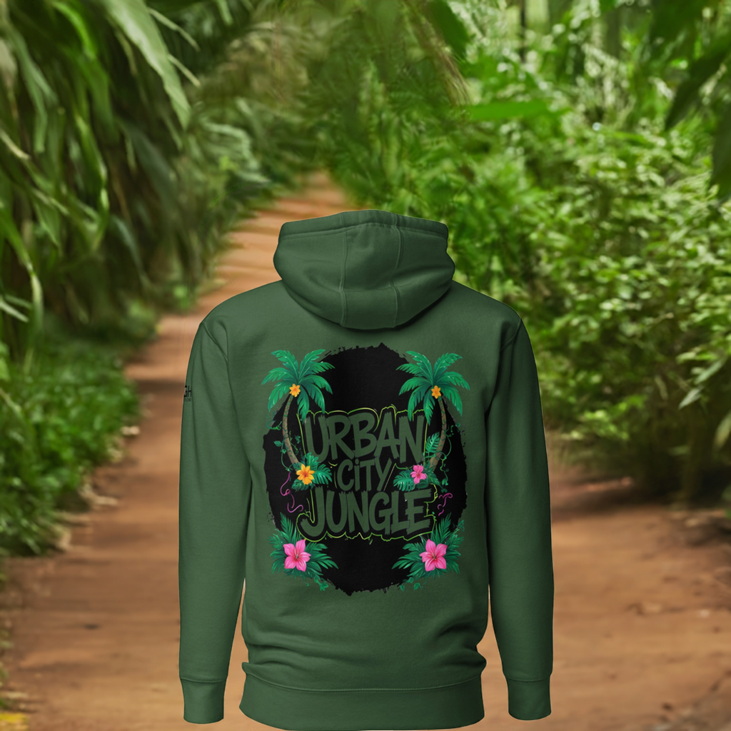 Urban Jungle Graffiti Hoodie featuring bold graffiti design, premium streetwear for bold hustlers.