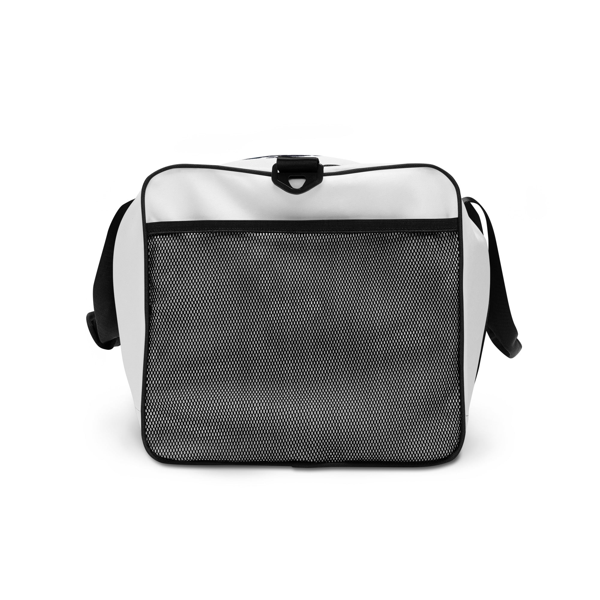 FGH Premium Gym & Fitness duffle bag in white with bold graffiti design, Hustle Edition.