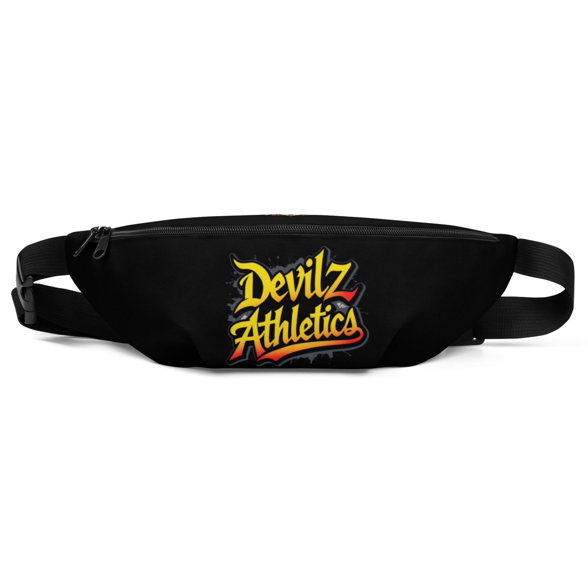 Black Devilz Athletics crossbody bag with graffiti-style devil head design and inner 666 print – streetwear fanny pack