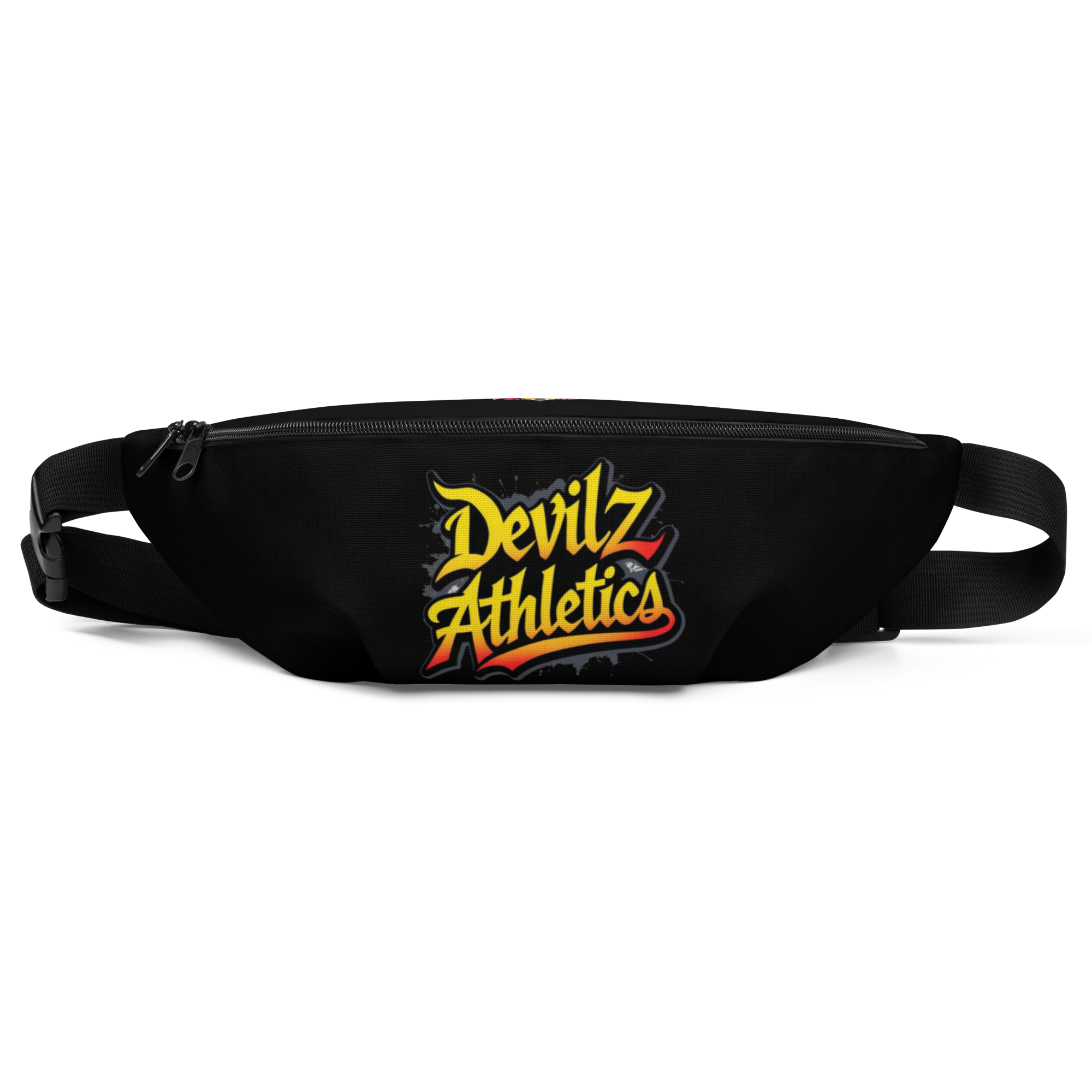 Black Devilz Athletics crossbody bag with graffiti-style devil head design and inner 666 print – streetwear fanny pack