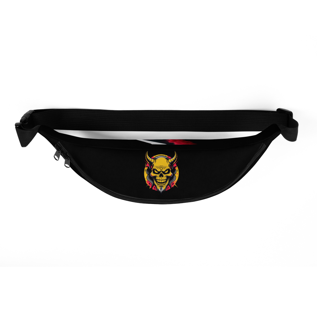 Black Devilz Athletics crossbody bag with graffiti-style devil head design and inner 666 print – streetwear fanny pack